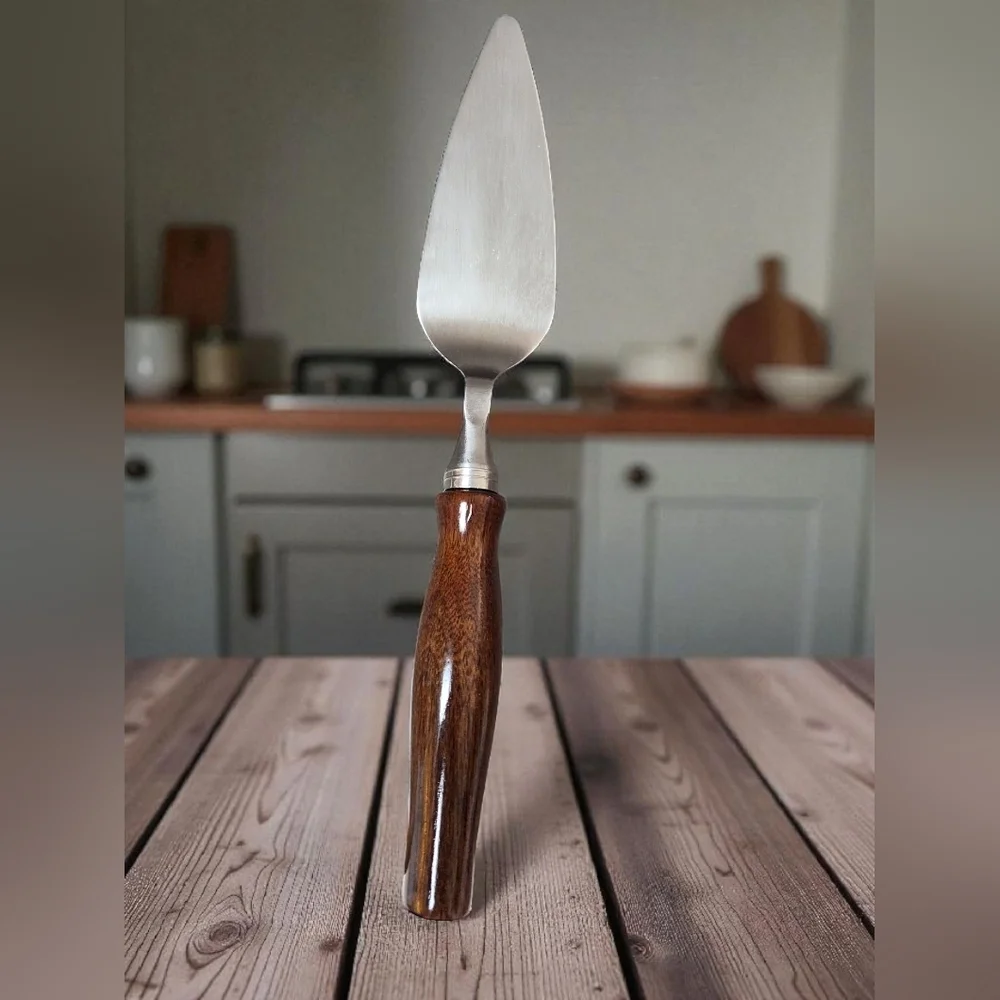 Stainless Steel Cake Server with Handturned Wooden Handle